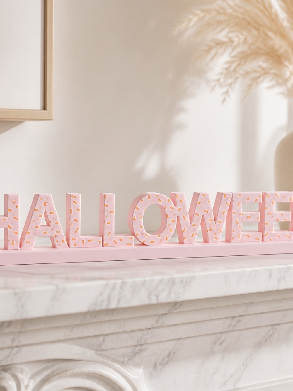 Pastel Pink Halloween Letter Sign with Gold Fleck Accent